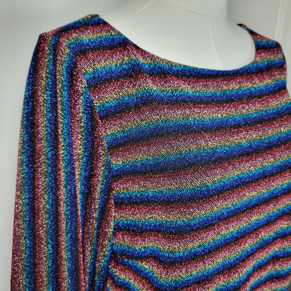 Anthropologie Eri + Ali Shimmer Stripe Long Sleeve Dress M Metallic Holiday - Picture 6 of 10